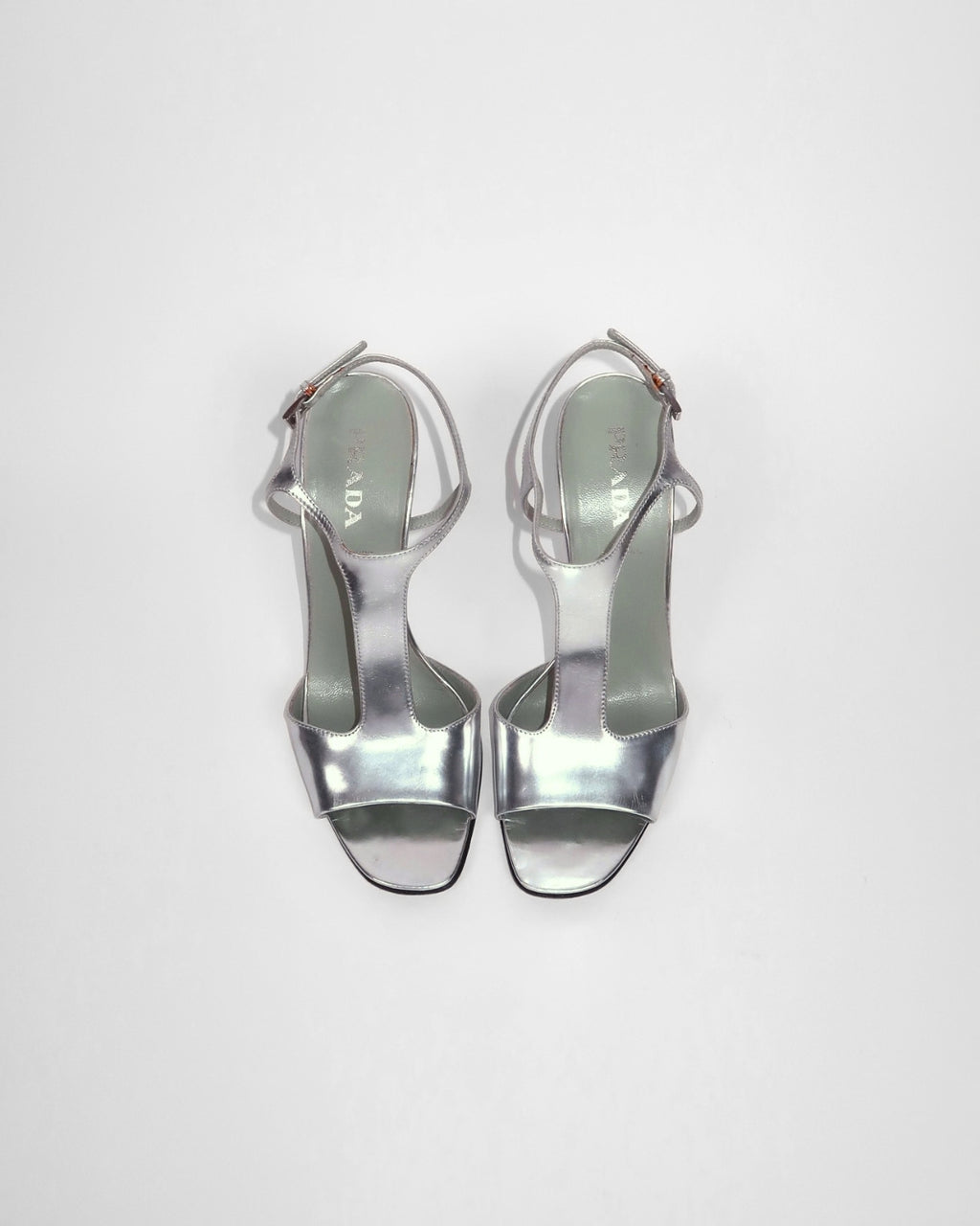 Vintage Prada metallic T-strap sandals, alternate view