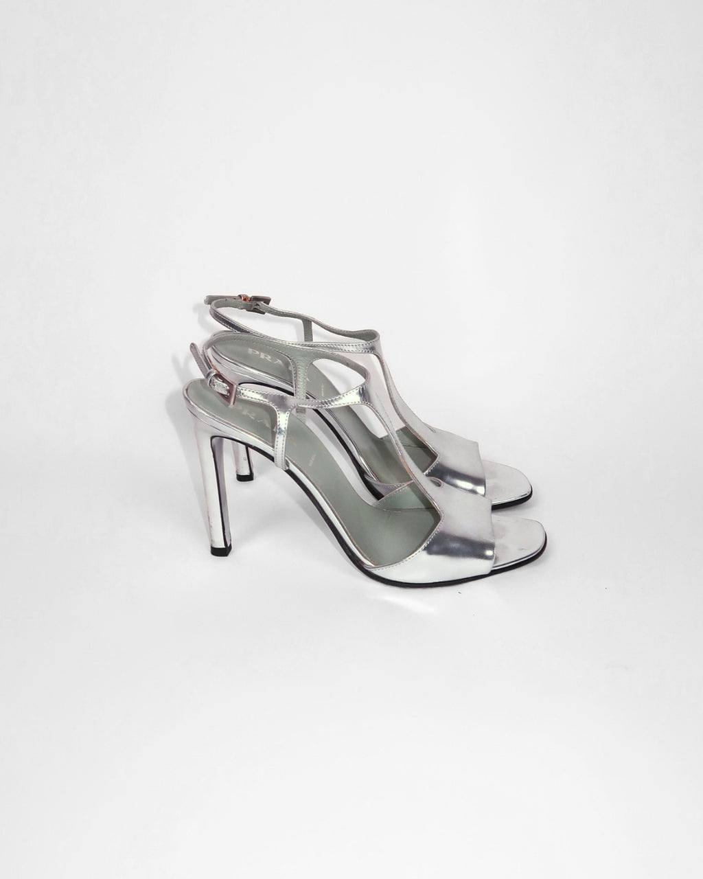 Vintage Prada metallic T-strap sandals, alternate view
