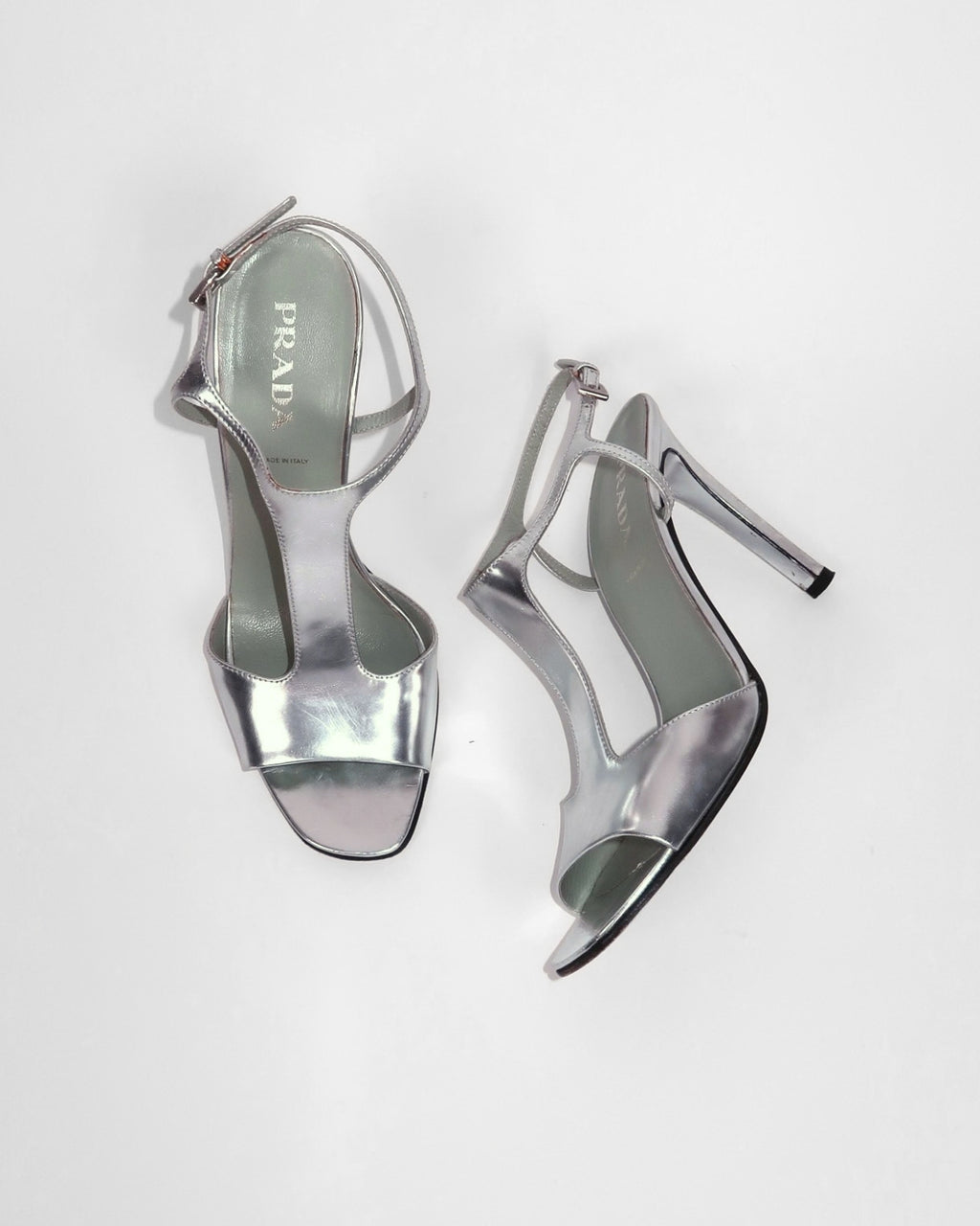 Vintage Prada metallic T-strap sandals, alternate view