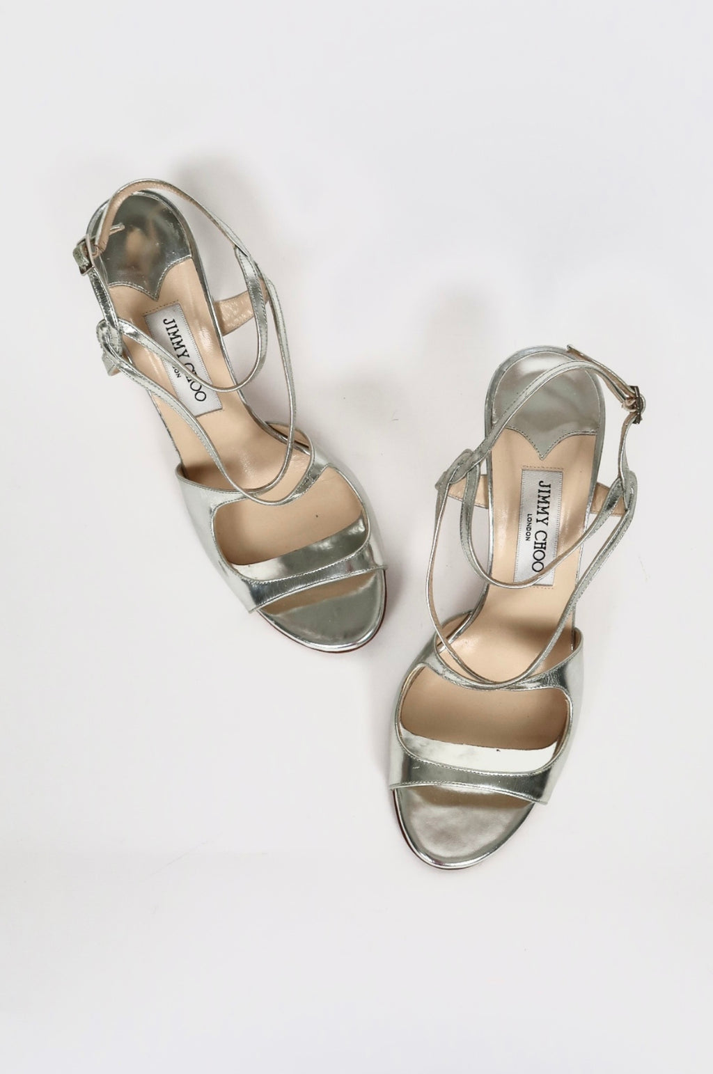 Vintage Jimmy Choo silver strappy sandals, alternate view