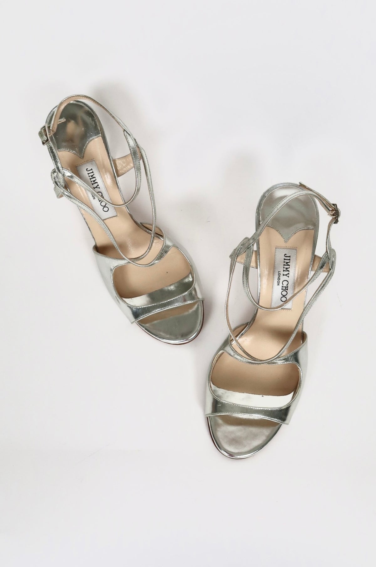 Vintage Jimmy Choo silver strappy sandals, alternate view