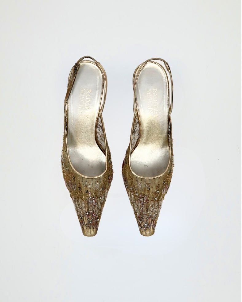 Vintage Badgley Mischka embroidered crystal heels