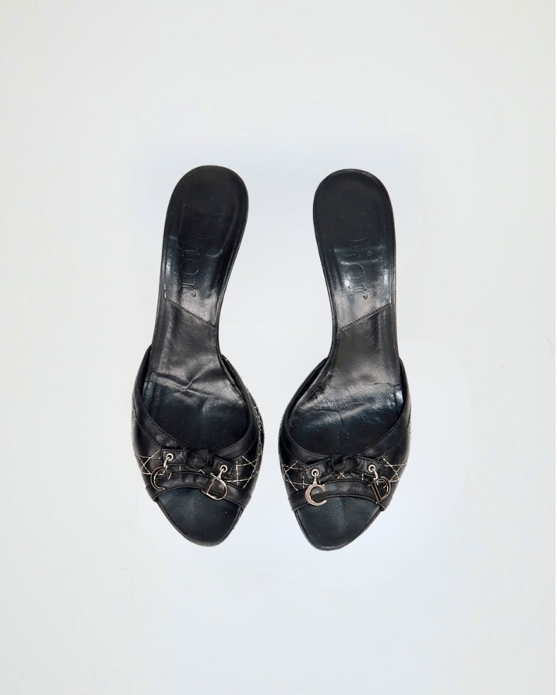 Vintage Dior black cannage CD charm heels