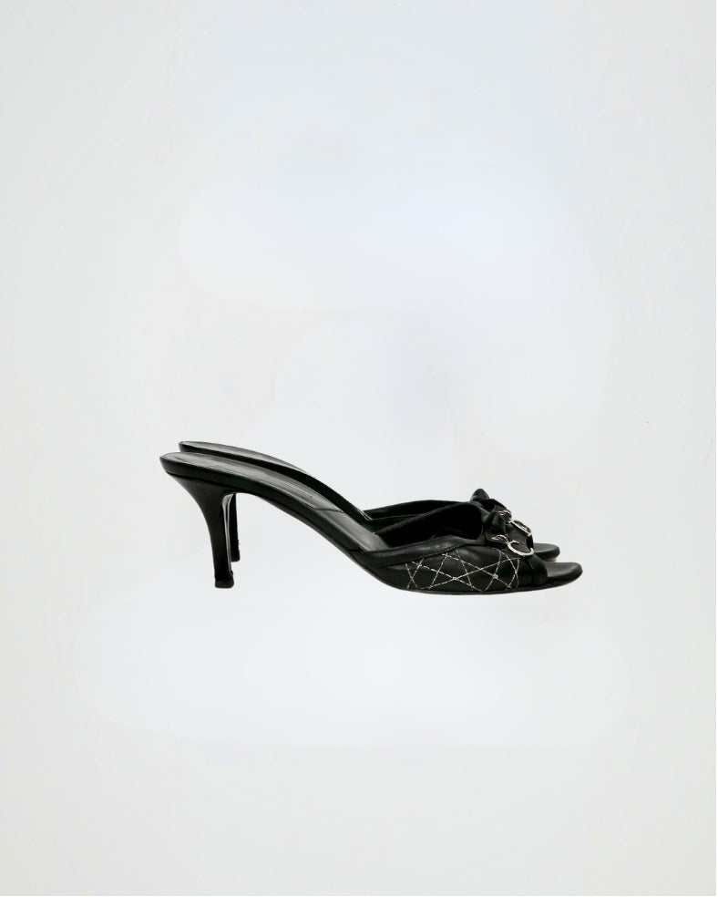 Vintage Dior black cannage CD charm heels, alternate view