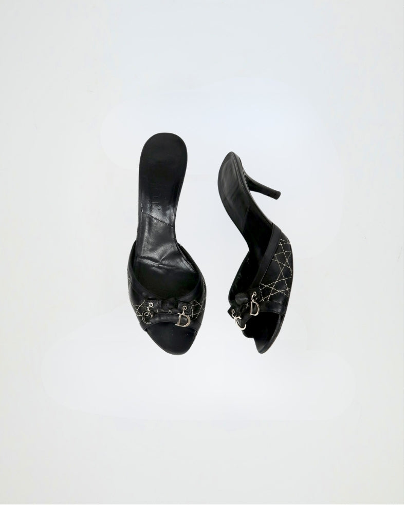 Vintage Dior black cannage CD charm heels, alternate view