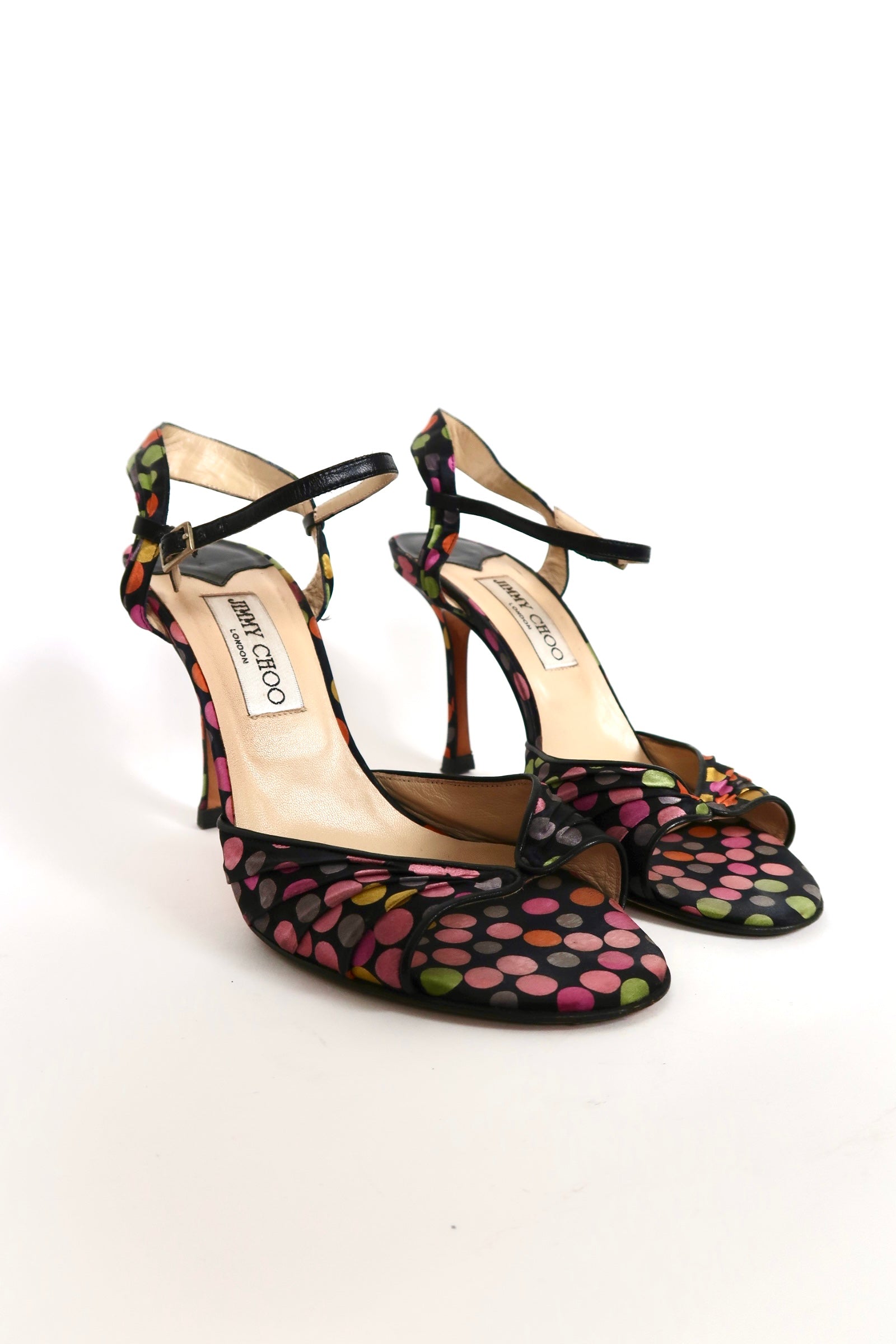 Vintage Jimmy Choo polka dot satin sandals, alternate view