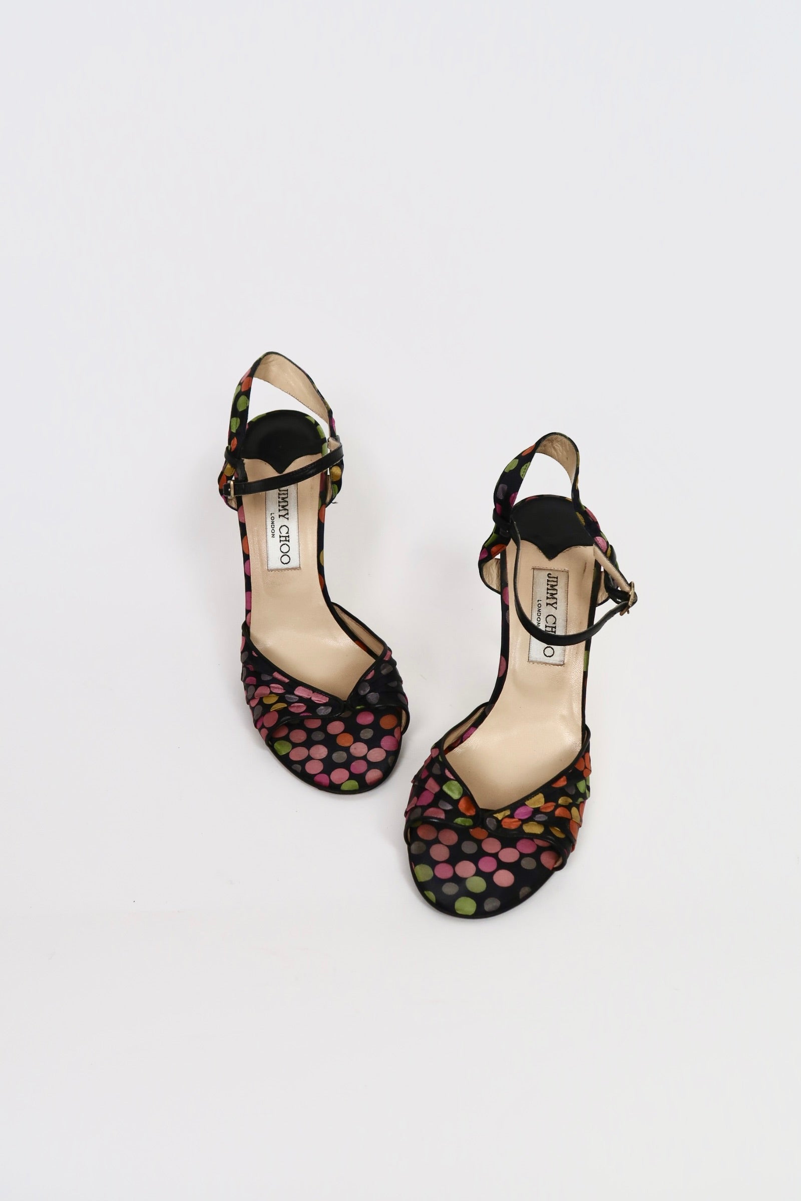 Vintage Jimmy Choo polka dot satin sandals, alternate view