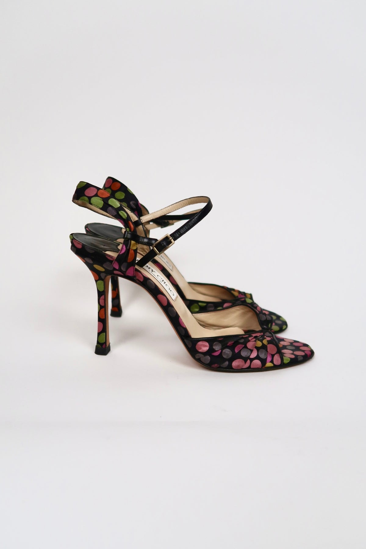 Vintage Jimmy Choo polka dot satin sandals, alternate view