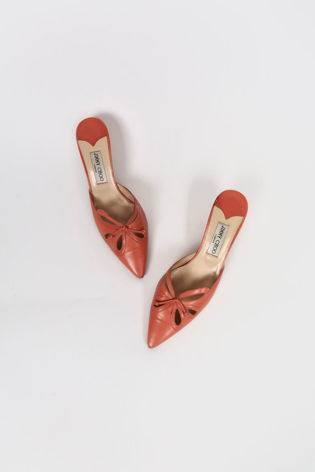 Vintage Jimmy Choo orange cut-out slingback heels, alternate view