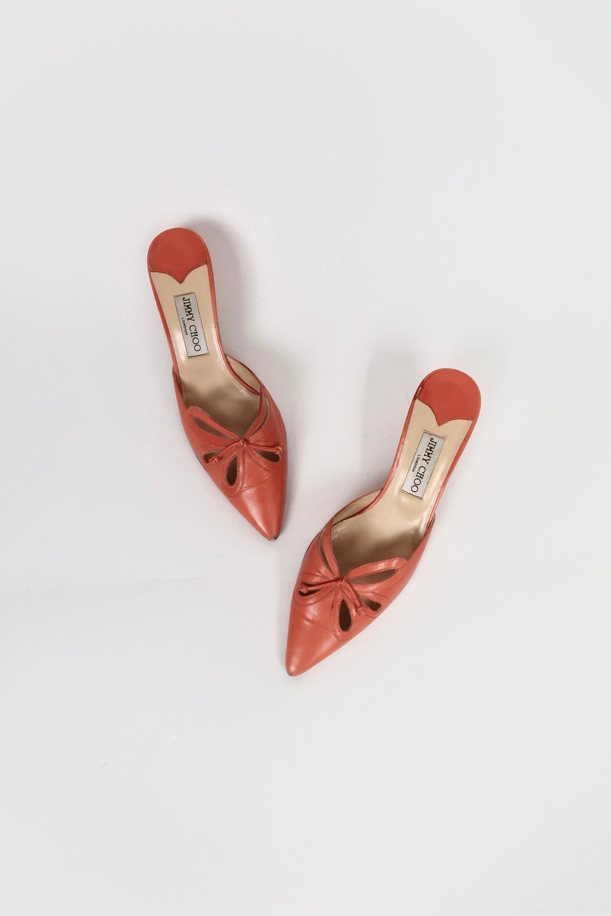 Vintage Jimmy Choo orange cut-out slingback heels, alternate view
