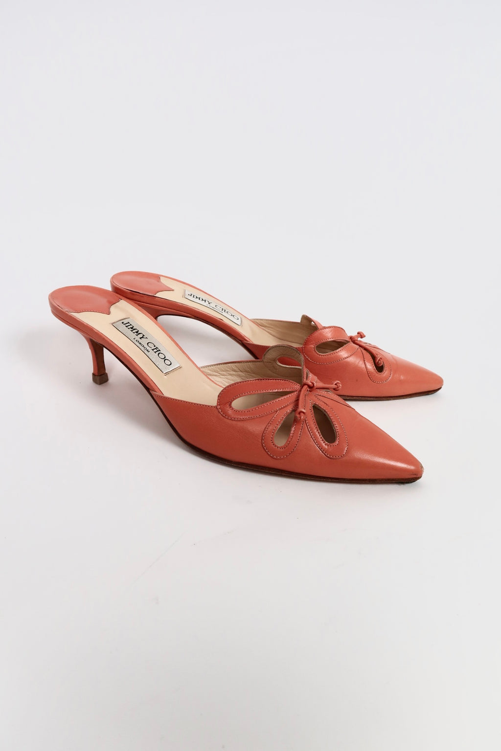 Vintage Jimmy Choo orange cut-out slingback heels, alternate view