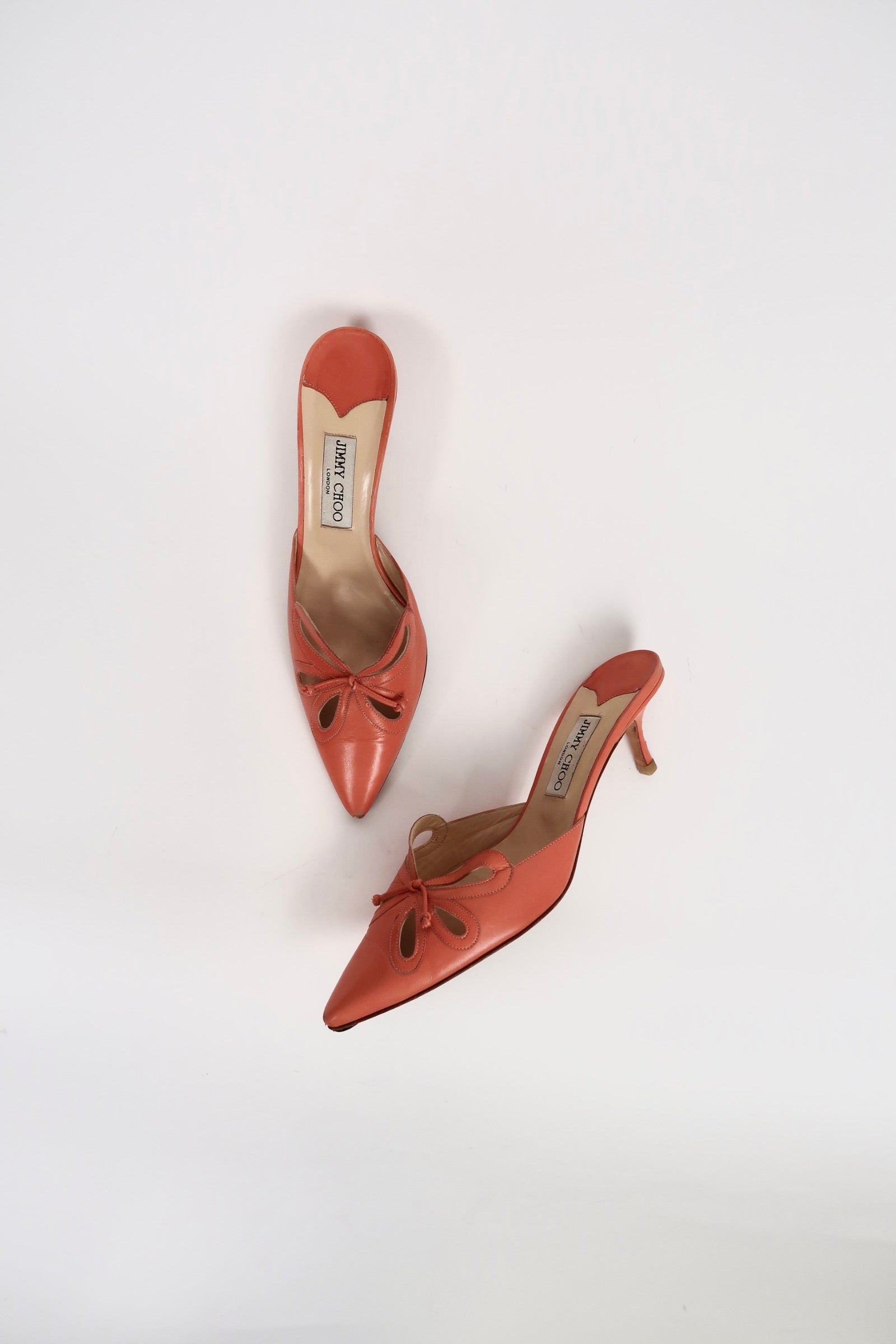 Vintage Jimmy Choo orange cut-out slingback heels, alternate view