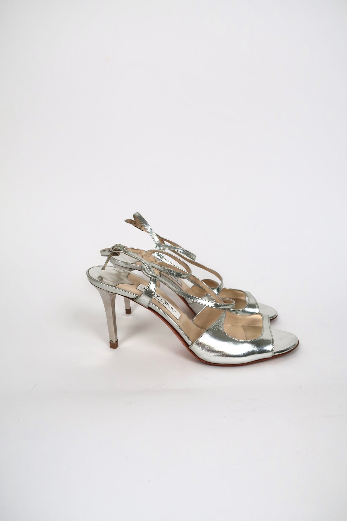 Vintage Jimmy Choo silver strappy sandals, alternate view