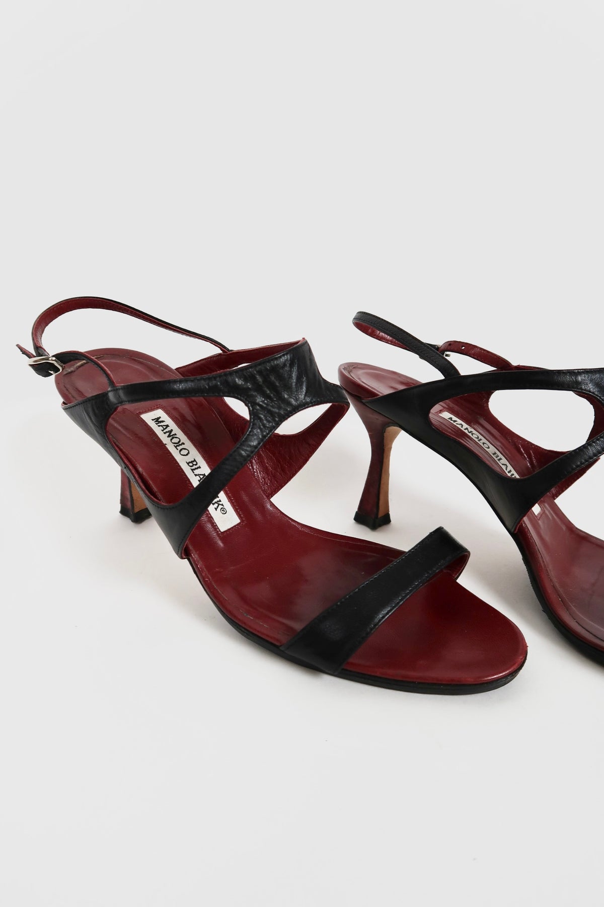 Vintage Manolo Blahnik black leather cut-out sandals, alternate view