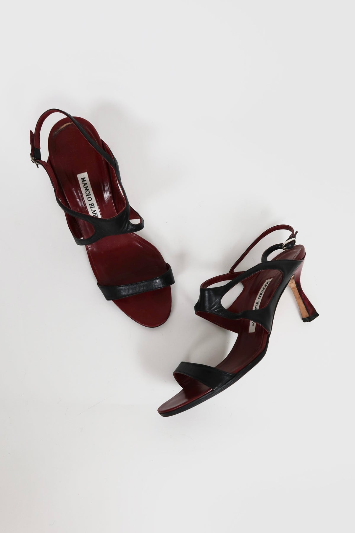 Vintage Manolo Blahnik black leather cut-out sandals, alternate view