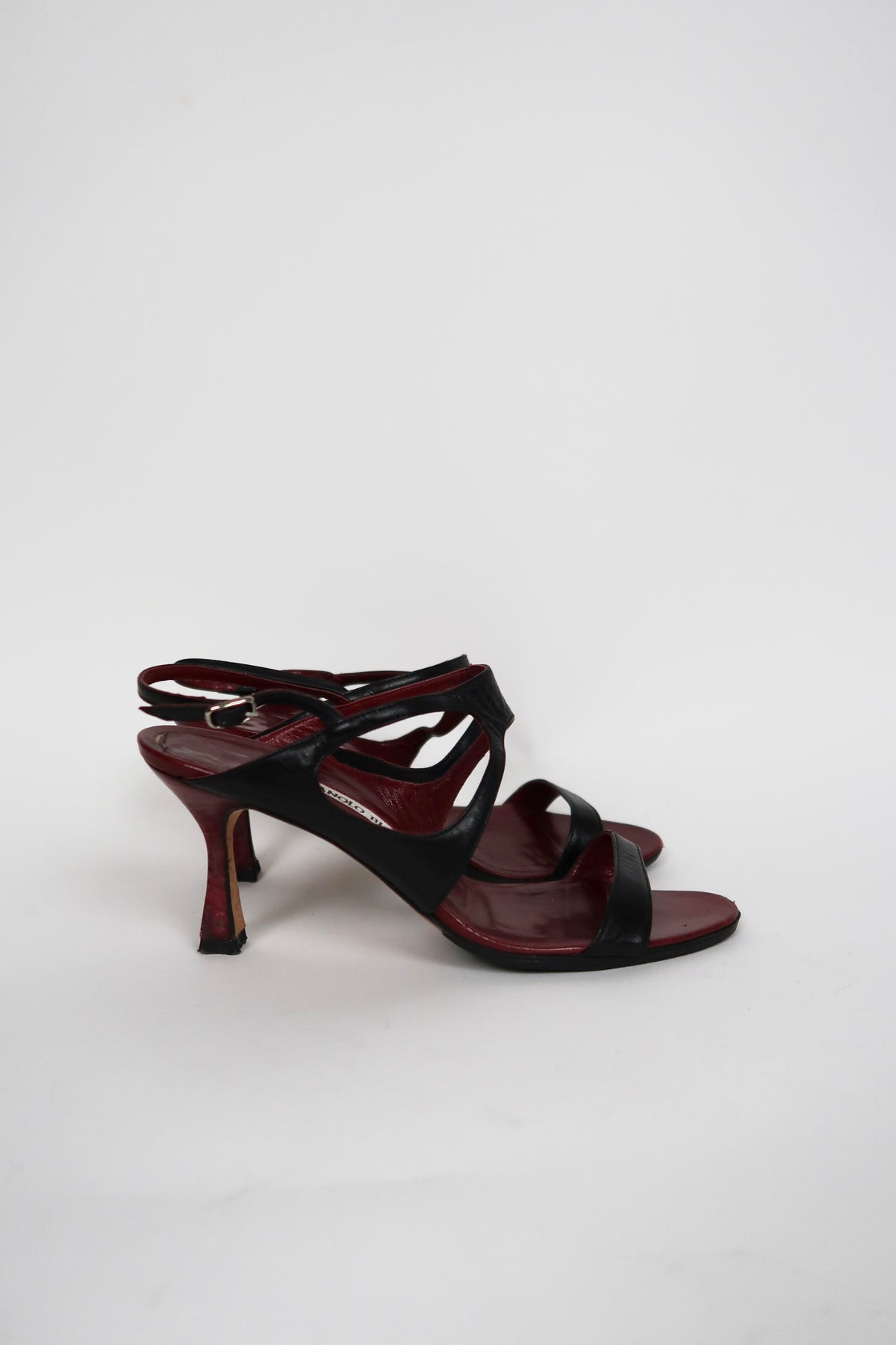 Vintage Manolo Blahnik black leather cut-out sandals, alternate view