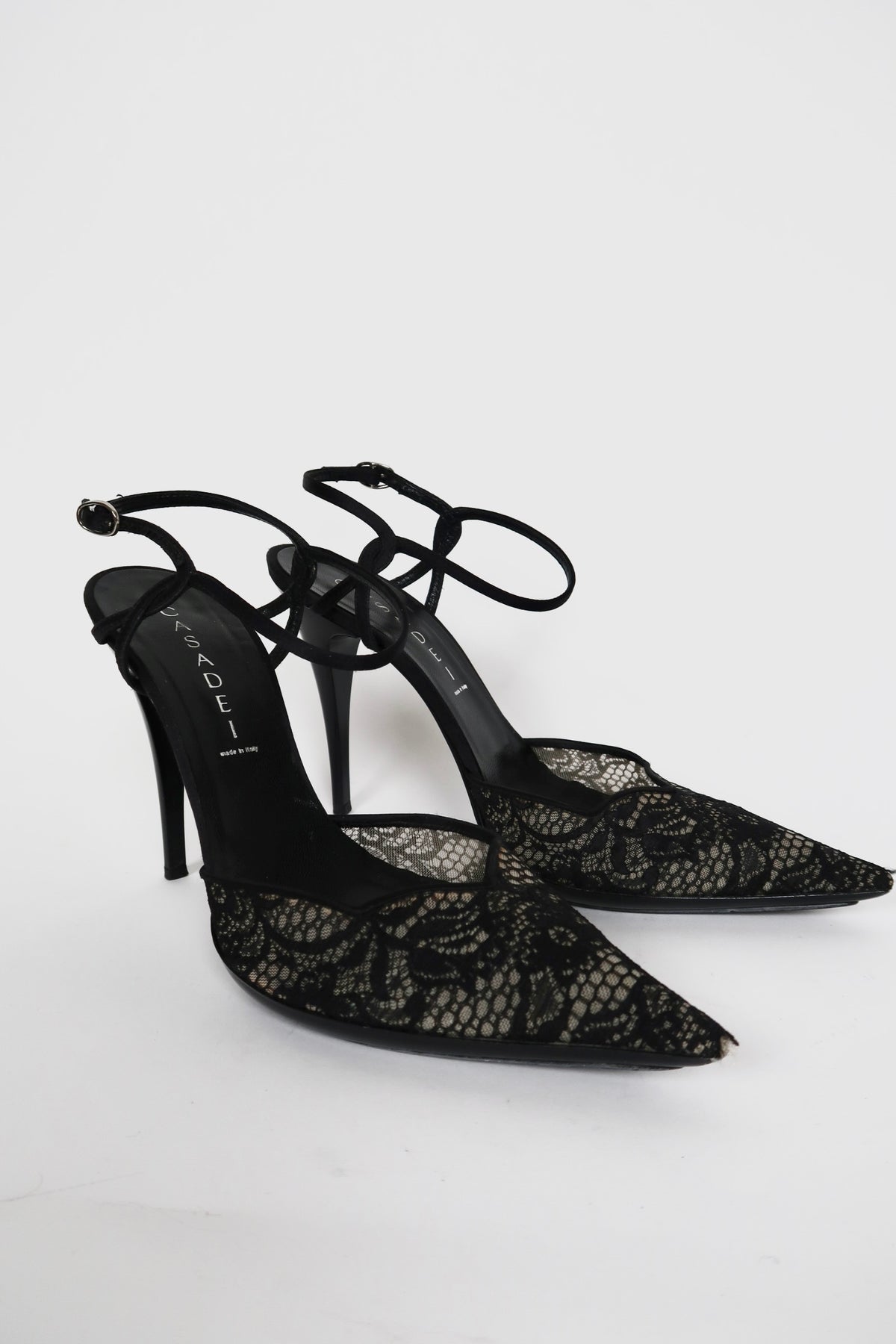 Vintage Casadei black lace pointed-toe pumps, alternate view