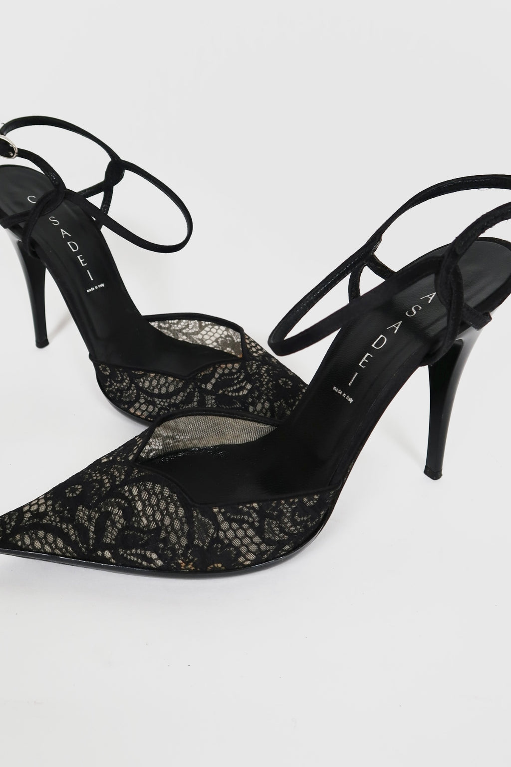 Vintage Casadei black lace pointed-toe pumps, alternate view
