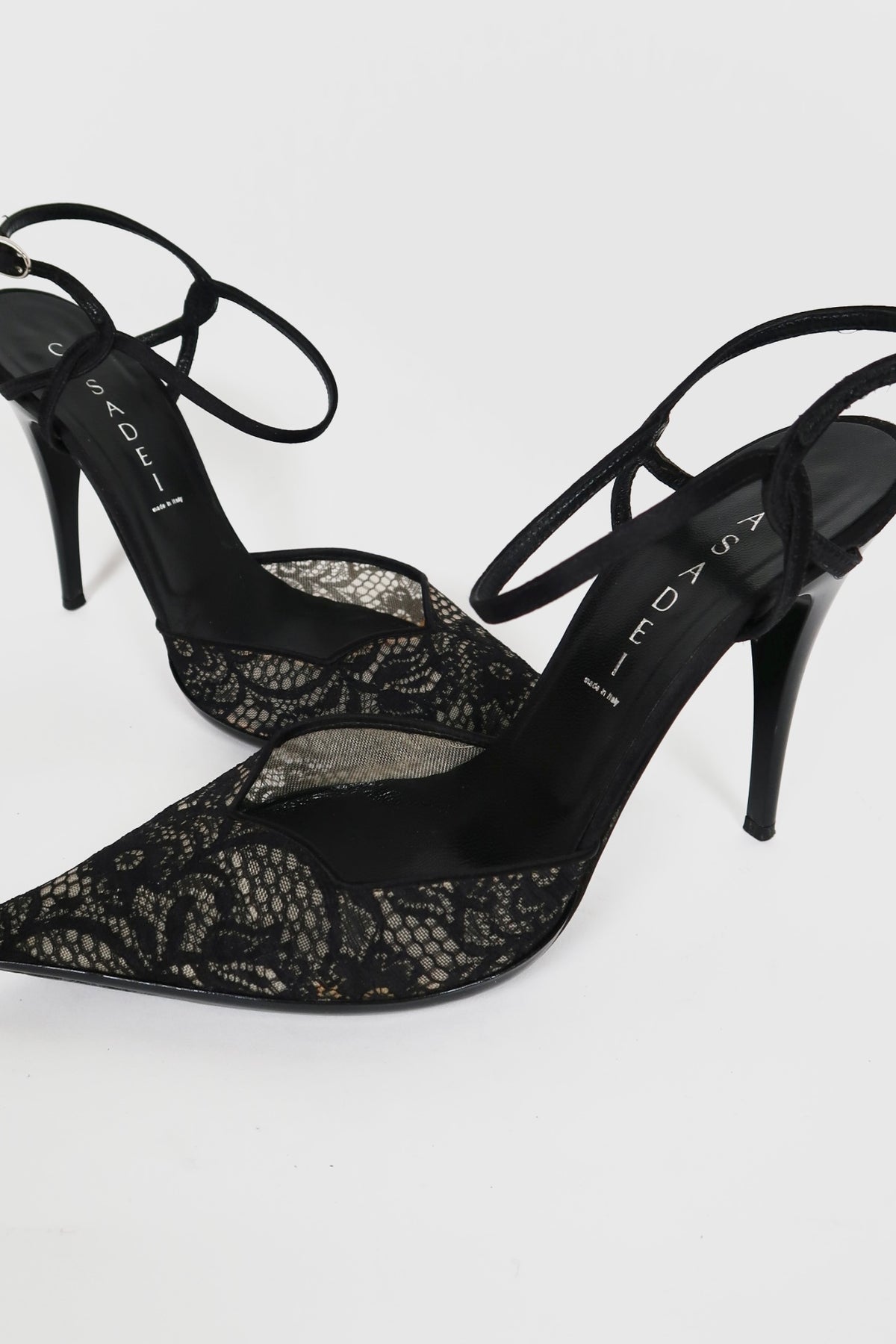 Vintage Casadei black lace pointed-toe pumps, alternate view