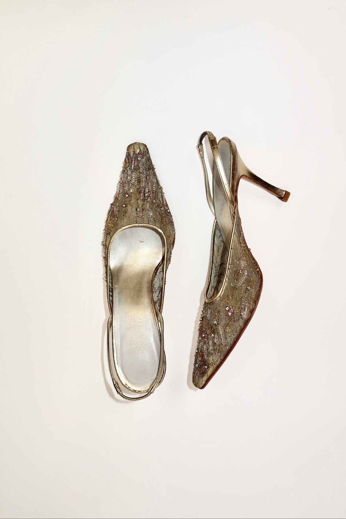 Vintage Badgley Mischka embroidered crystal heels, alternate view