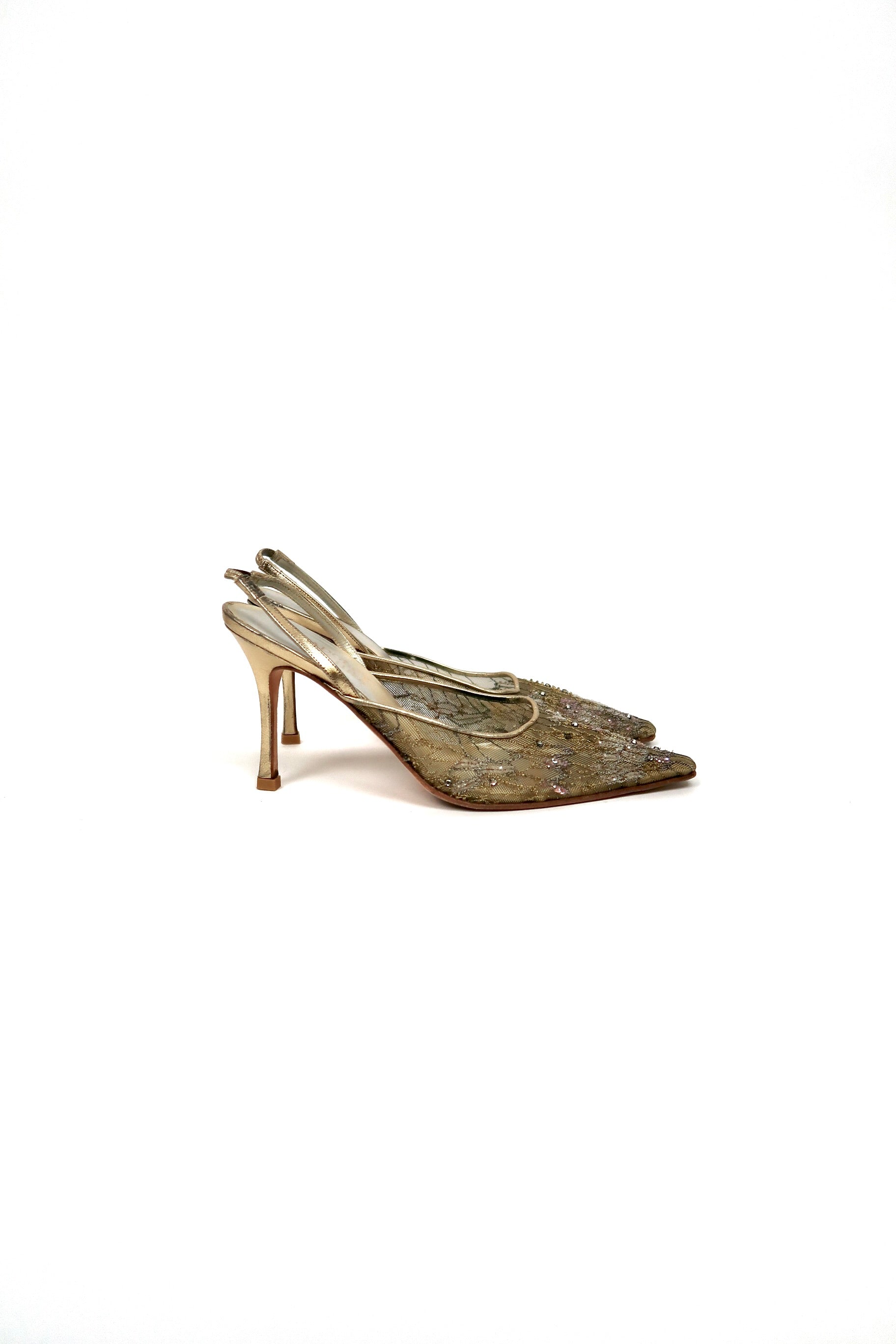 Vintage Badgley Mischka embroidered crystal heels, alternate view
