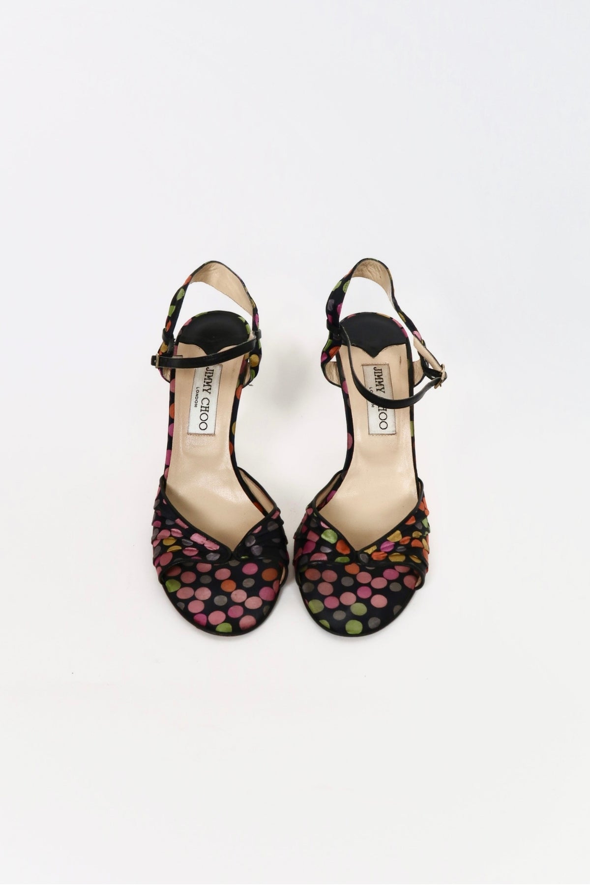 Vintage Jimmy Choo polka dot satin sandals