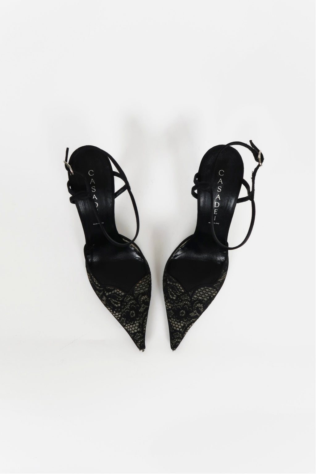 Vintage Casadei black lace pointed-toe pumps