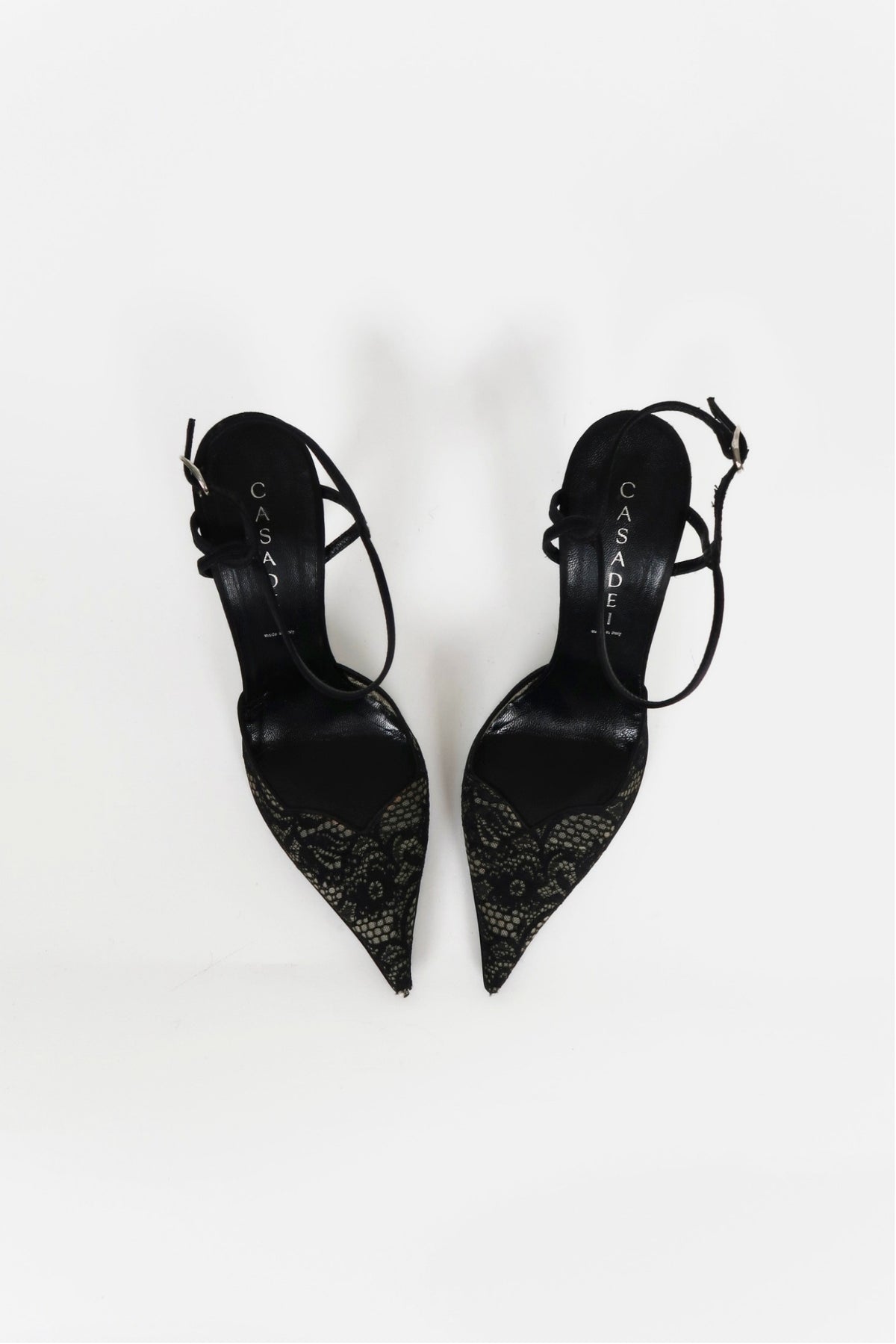 Vintage Casadei black lace pointed-toe pumps