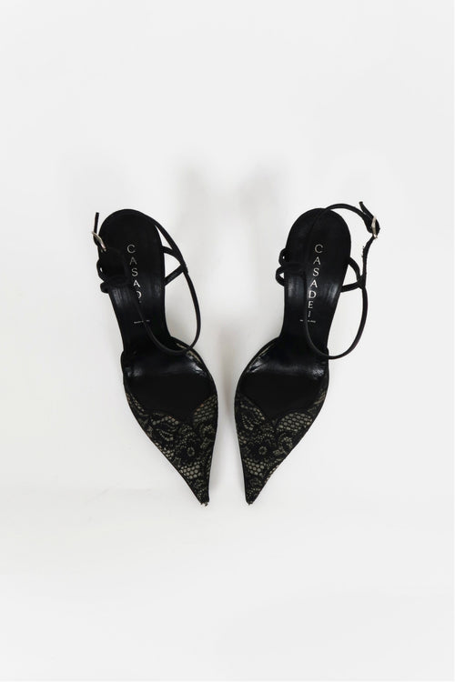 Vintage Casadei black lace pointed-toe pumps